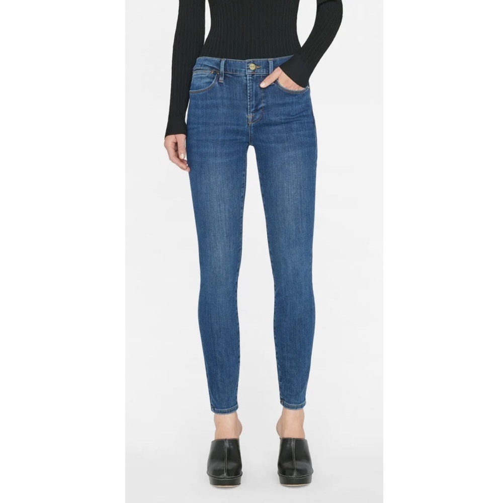 Frame Denim Blue Skinny Jeans High-Rise Stretch